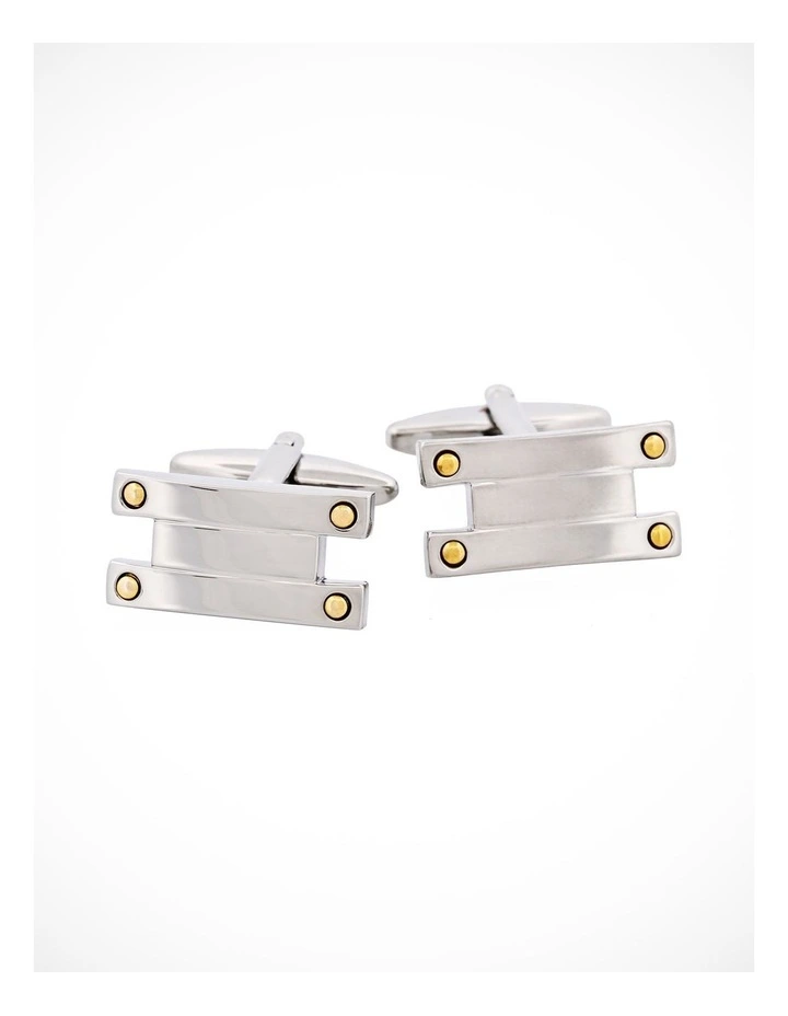 Brushed Rhodium & Gold Screw Plated Cufflinks image 1