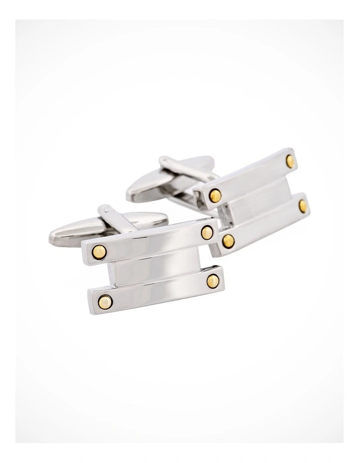 Brushed Rhodium & Gold Screw Plated Cufflinks image 3