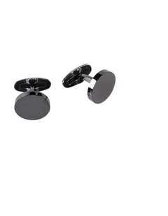 Ion Plated Brushed Black Round Stainless Steel Cuffllinks