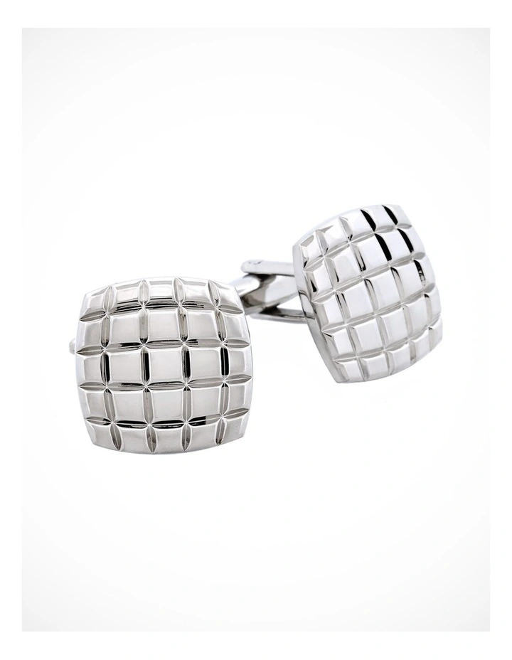 Rhodium Plated Grid-Cut Cushion Shape Cufflinks image 2