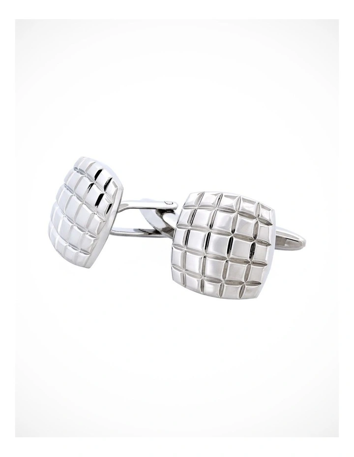 Rhodium Plated Grid-Cut Cushion Shape Cufflinks image 3