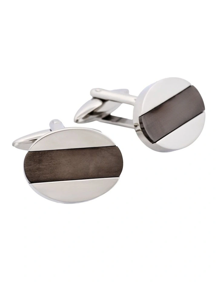 Stainless Steel &Ion Plated Gun Metal Centered Cufflinks image 2