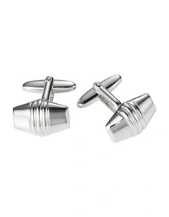 Polished Rhodium Plated Striped Cufflinks