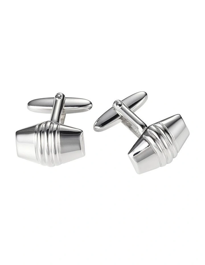 Polished Rhodium Plated Striped Cufflinks image 1