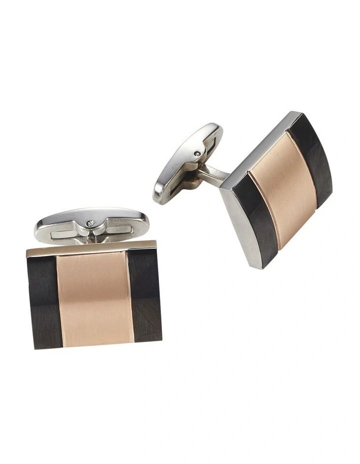 Ion Plated Polished Black & Brushed Rose Gold Cufflinks image 1