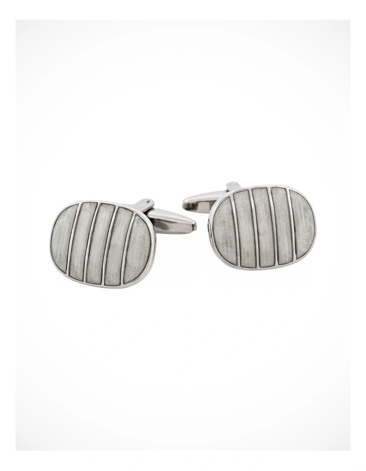 Polished Rhodium Plated Square Cufflinks with Black & Lavender Checkered Enamel image 1