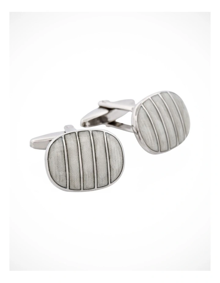 Polished Rhodium Plated Square Cufflinks with Black & Lavender Checkered Enamel image 2