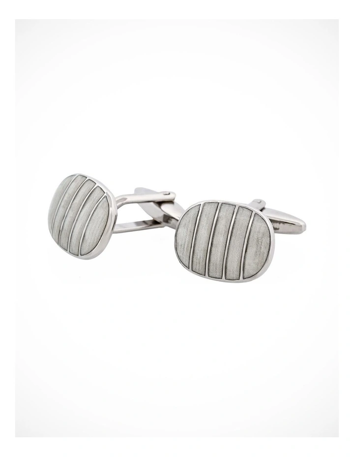 Polished Rhodium Plated Square Cufflinks with Black & Lavender Checkered Enamel image 3