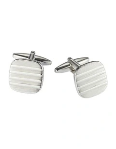 Rhodium Plated Self Striped Square Cufflinks