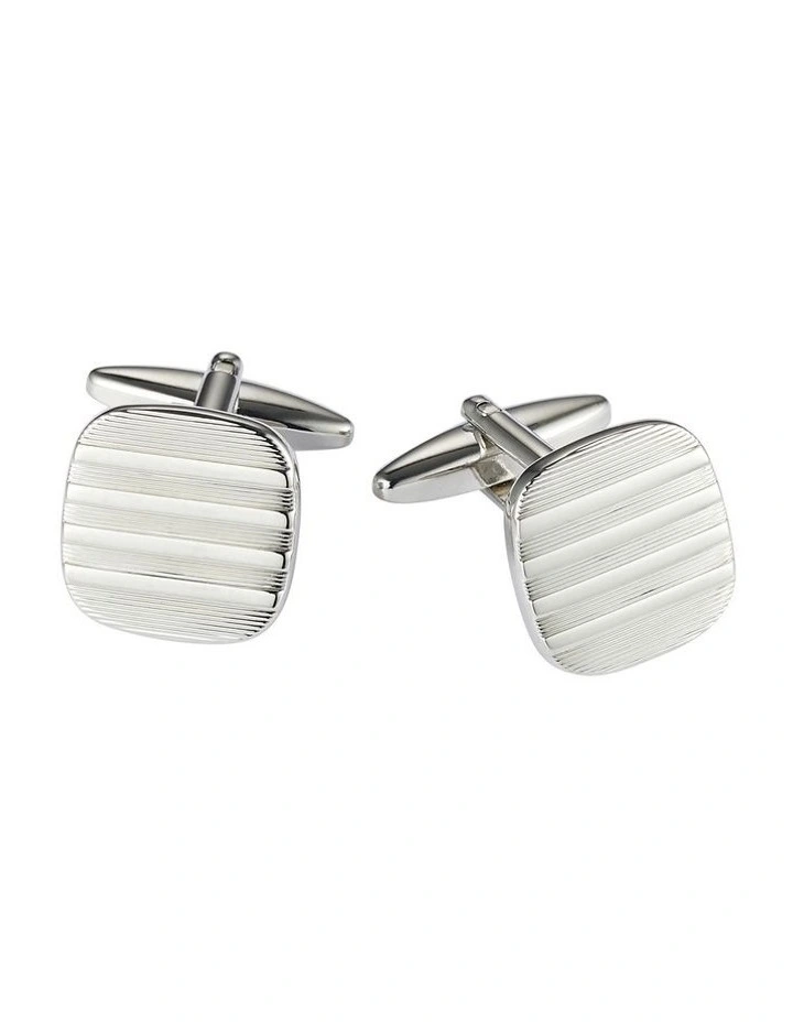Rhodium Plated Self Striped Square Cufflinks image 1