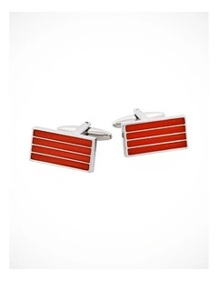 Red Rectangle Striped Cufflinks