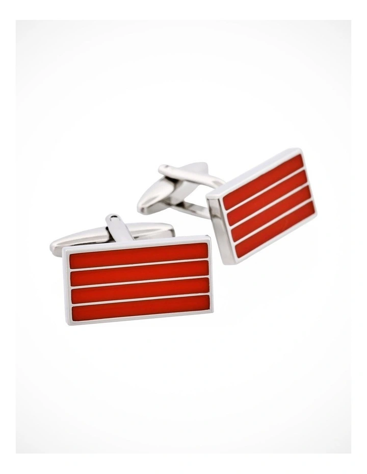 Red Rectangle Striped Cufflinks image 2