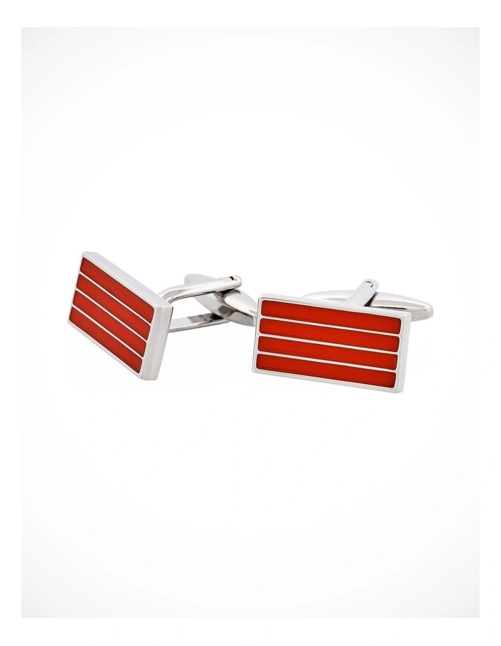 Red Rectangle Striped Cufflinks image 3