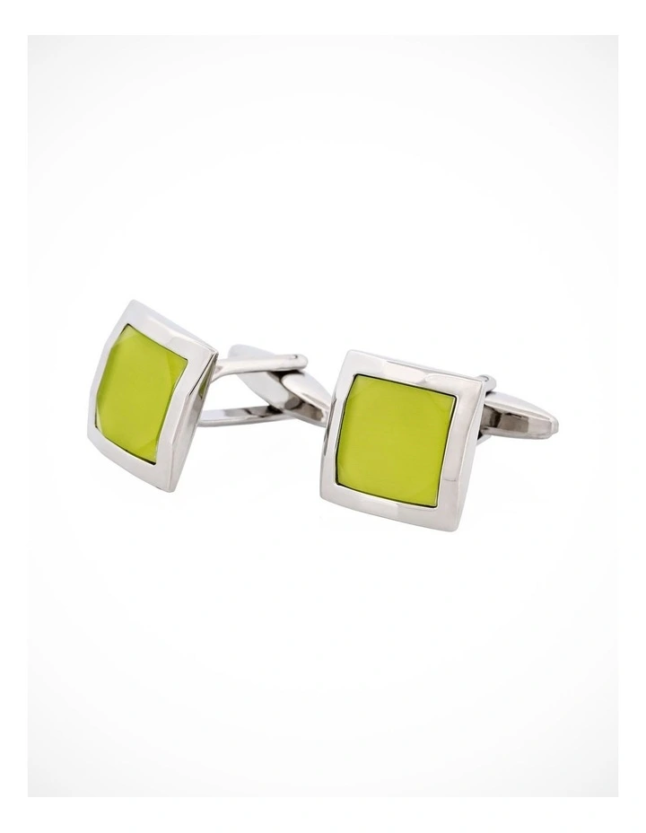 Lime Green Cats Eye Square Cufflinks image 1