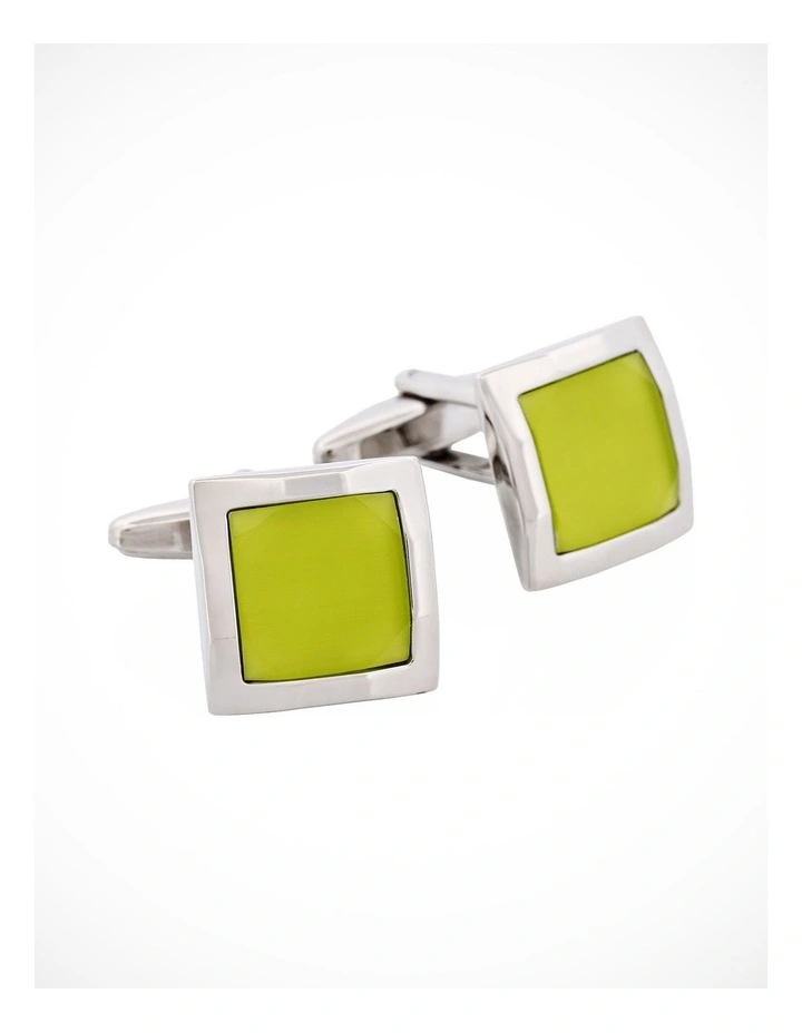 Lime Green Cats Eye Square Cufflinks image 2