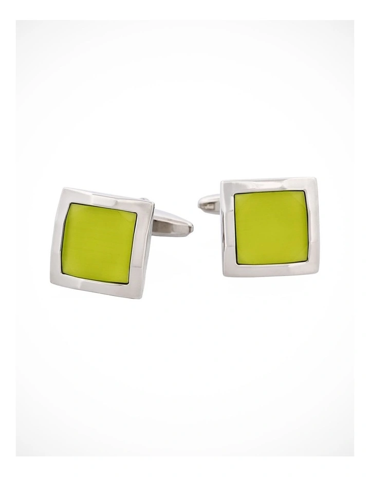 Lime Green Cats Eye Square Cufflinks image 3