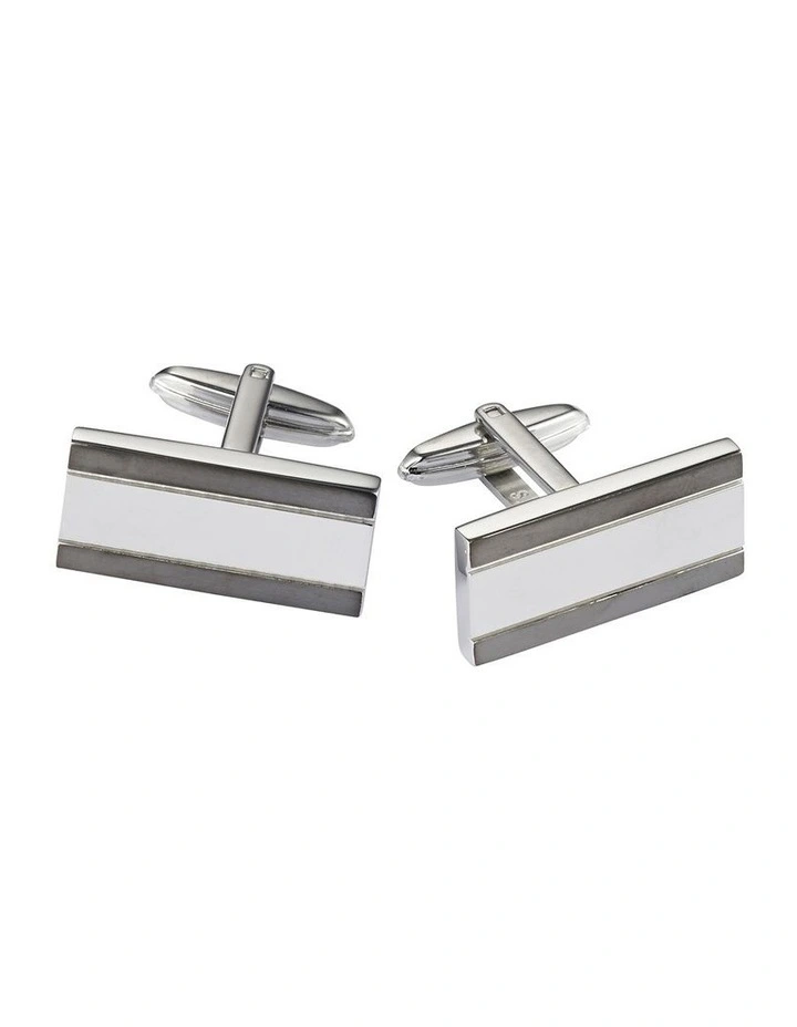 Brushed & Polished Stainless Steel Rectangle Cufflinks image 1