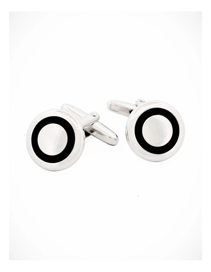 Rhodium Cufflinks Black Enemal image 1