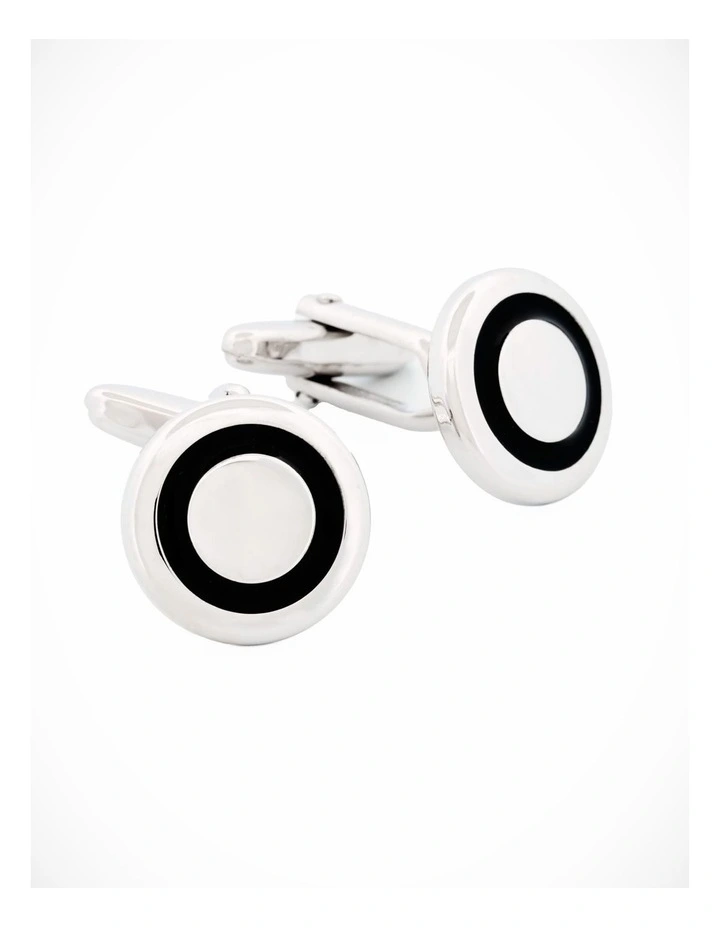 Rhodium Cufflinks Black Enemal image 2
