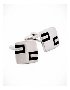 Rhodium Plated & Black Enamel Cufflinks