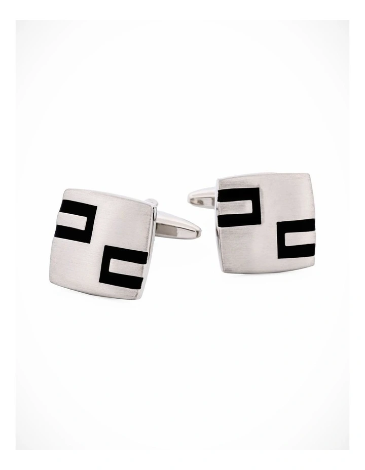 Rhodium Plated & Black Enamel Cufflinks image 3