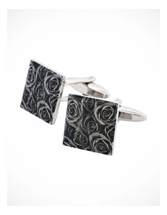 Black Floral Print Enamel Cufflinks