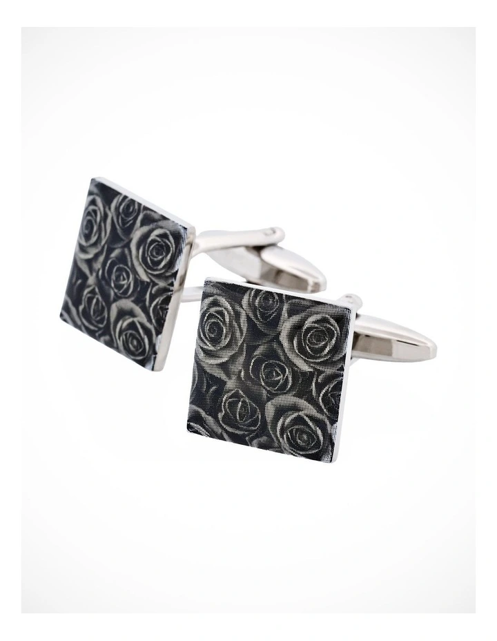 Black Floral Print Enamel Cufflinks image 1