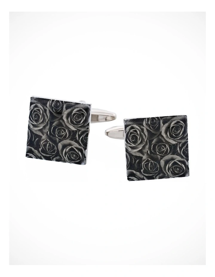 Black Floral Print Enamel Cufflinks image 2