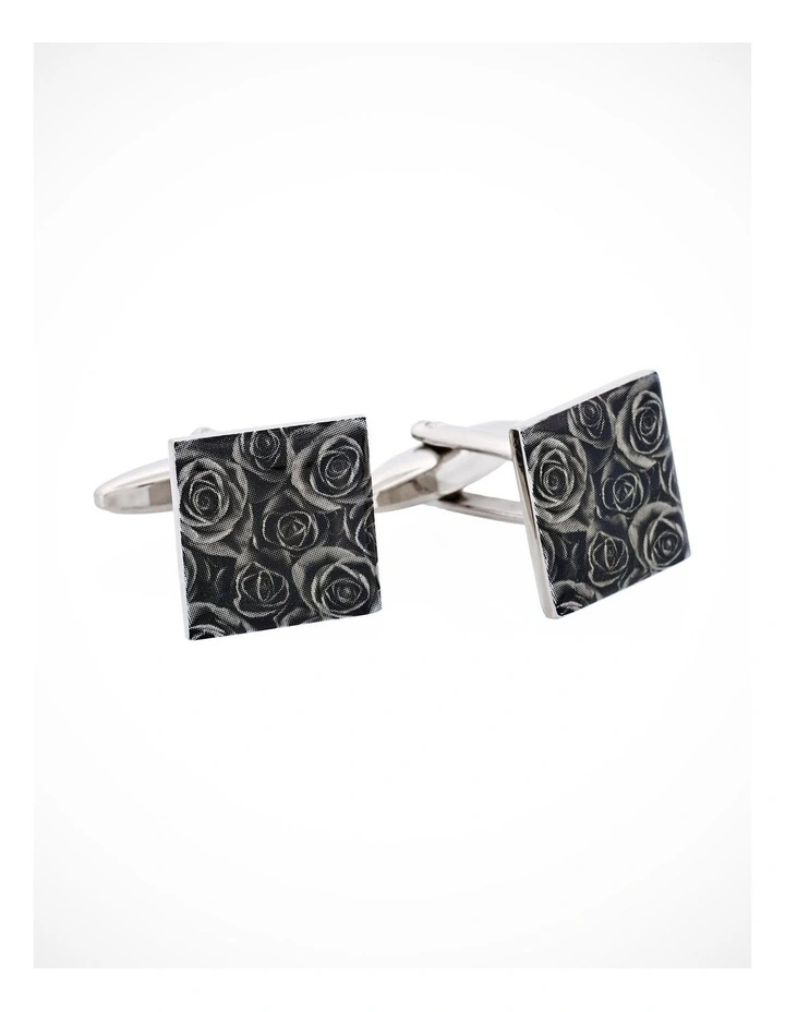 Black Floral Print Enamel Cufflinks image 3