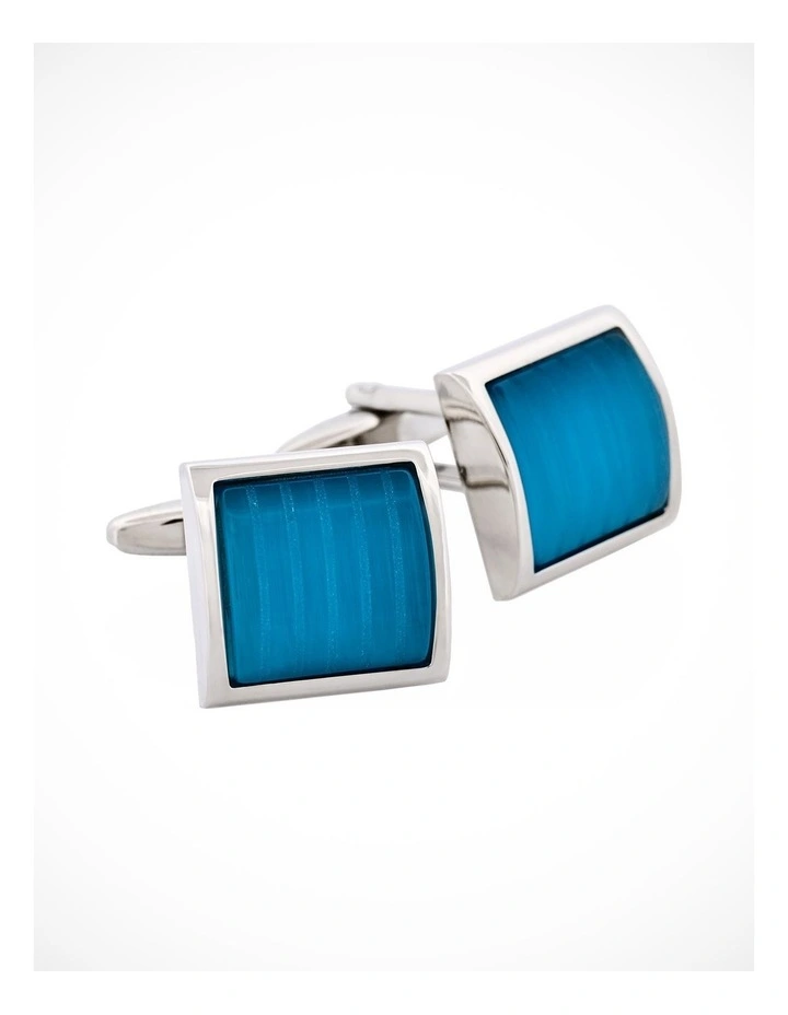 Aqua Cats Eye Domed Square Cufflinks image 2
