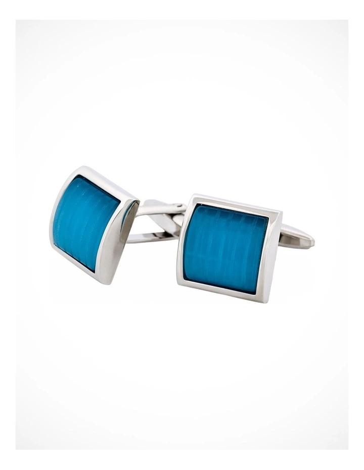 Aqua Cats Eye Domed Square Cufflinks image 3