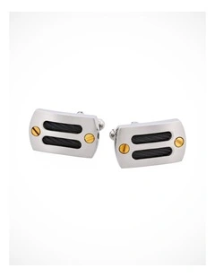 Brushed Stainless Steel Black Cable Wire & Gold Plated Screws Cufflinks