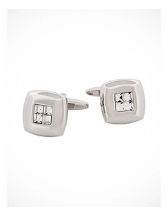 Rhodium Plated Crystal Square Cufflinks