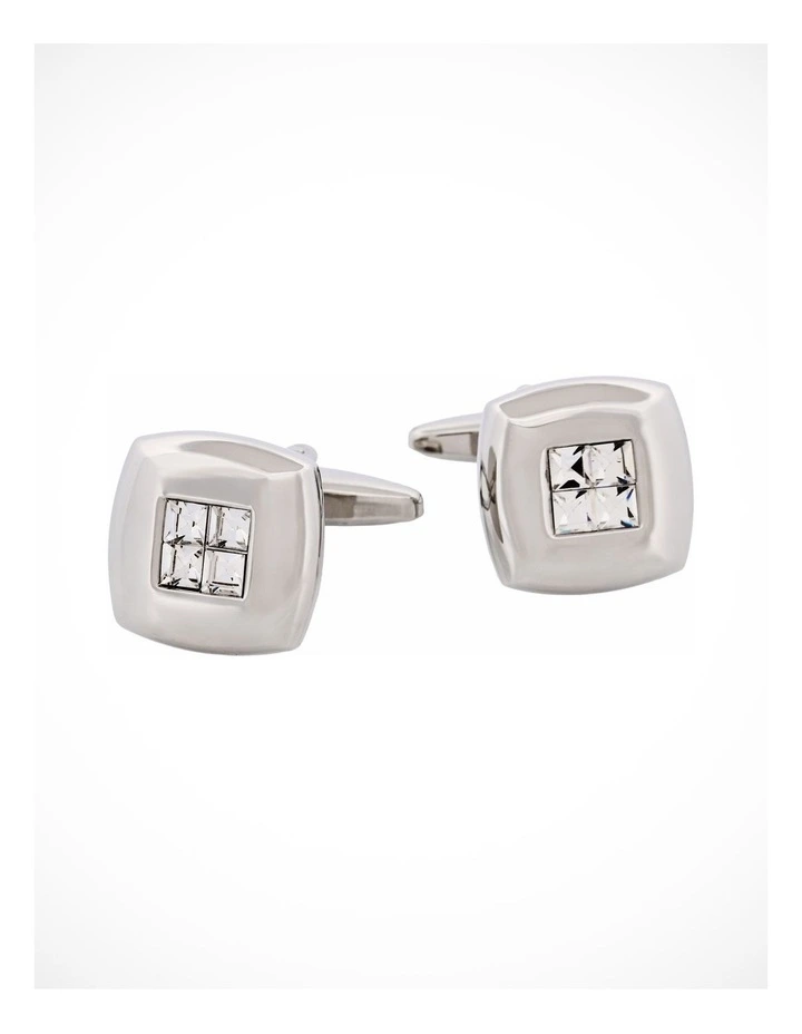 Rhodium Plated Crystal Square Cufflinks image 1