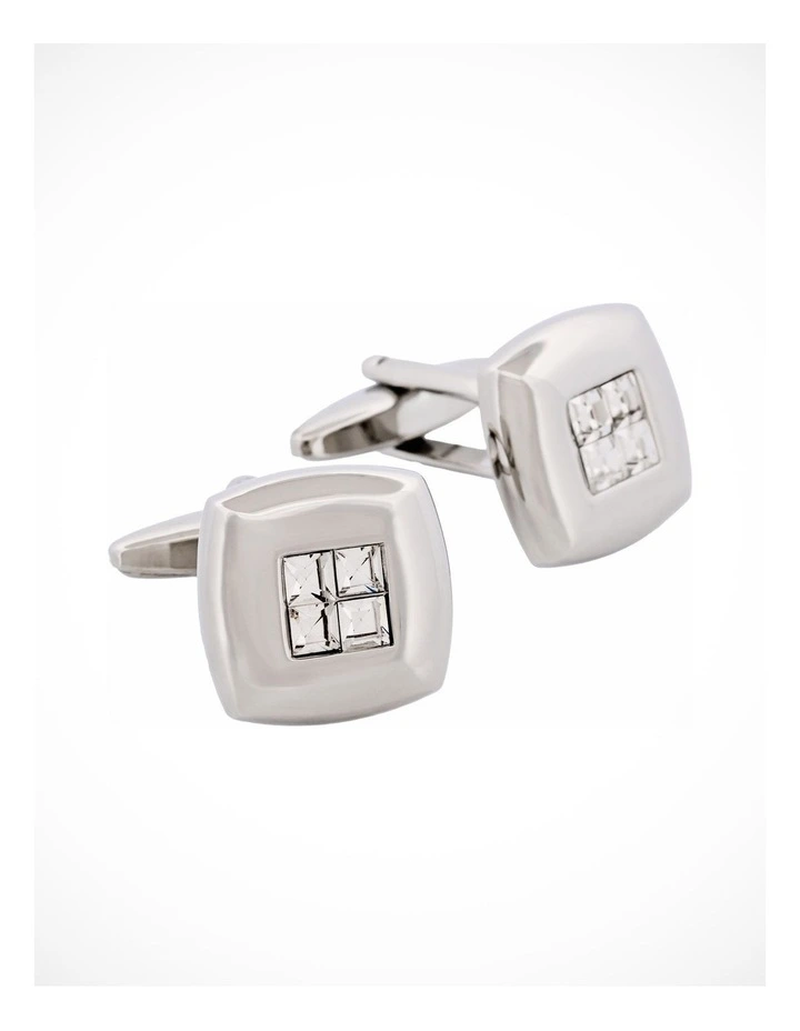 Rhodium Plated Crystal Square Cufflinks image 2
