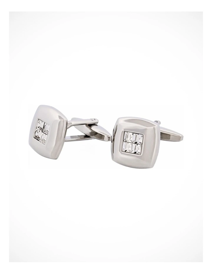 Rhodium Plated Crystal Square Cufflinks image 3
