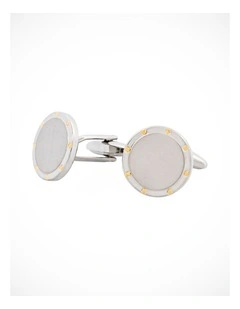 Brushed Rhodium & Gold Screws Round Cufflinks