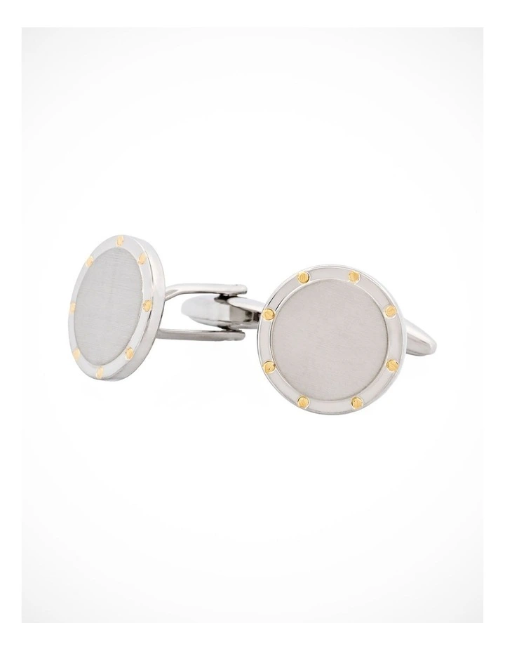 Brushed Rhodium & Gold Screws Round Cufflinks image 1