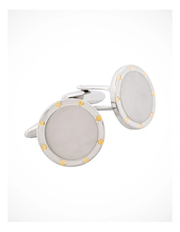 Brushed Rhodium & Gold Screws Round Cufflinks image 2
