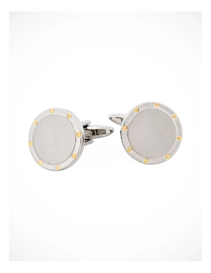 Brushed Rhodium & Gold Screws Round Cufflinks image 3