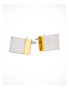 Brushed Rhodium & Gold Wedge Shape Plated Cuffinks