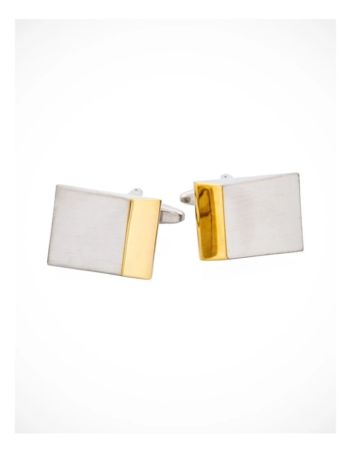 Brushed Rhodium & Gold Wedge Shape Plated Cuffinks image 1