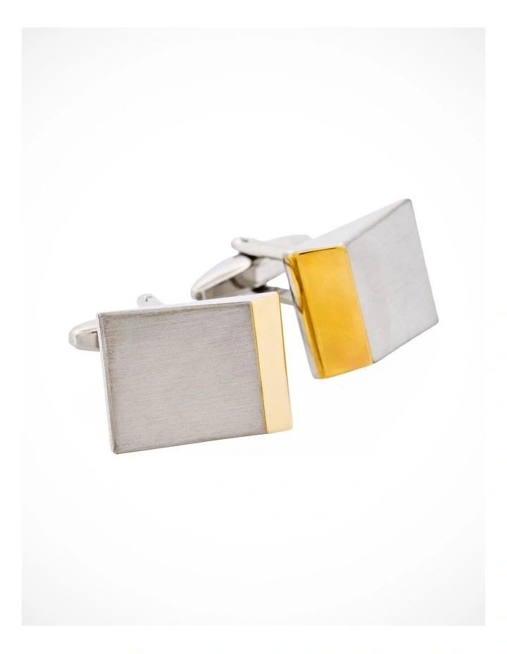 Brushed Rhodium & Gold Wedge Shape Plated Cuffinks image 2