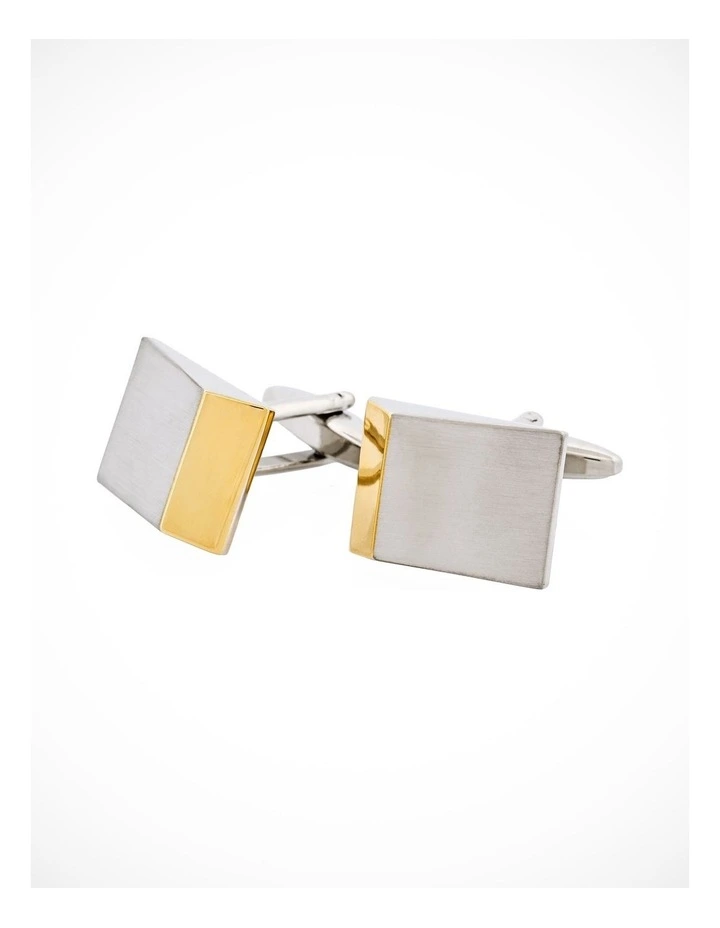 Brushed Rhodium & Gold Wedge Shape Plated Cuffinks image 3
