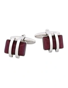 Rhodium Plated Striped with Purple Cats Eye Cufflinks