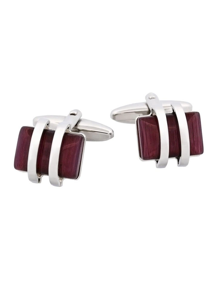 Rhodium Plated Striped with Purple Cats Eye Cufflinks image 1
