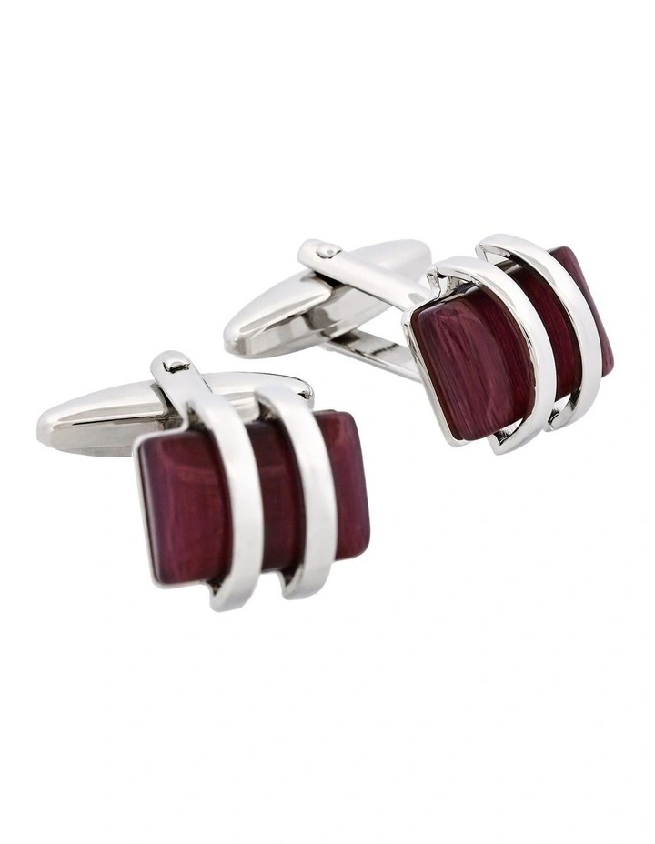 Rhodium Plated Striped with Purple Cats Eye Cufflinks image 2