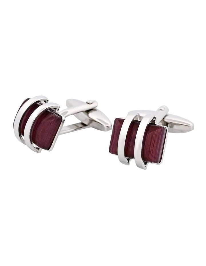 Rhodium Plated Striped with Purple Cats Eye Cufflinks image 3