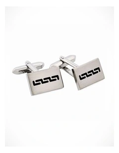 Rhodium Black Enamel Cufflinks