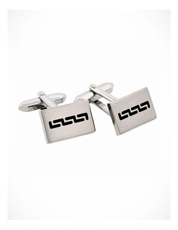 Rhodium Black Enamel Cufflinks image 1